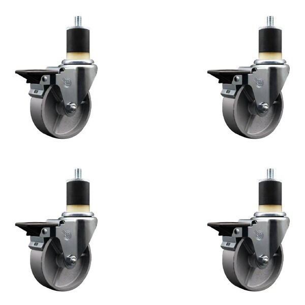 Service Caster 4'' Semi Steel Swivel 1-7/8'' Expanding Stem Caster Set with Brake, 4PK SCC-EX20S414-SSS-PLB-178-4 - main